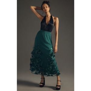 By Anthropologie Floral Appliqué Skirt